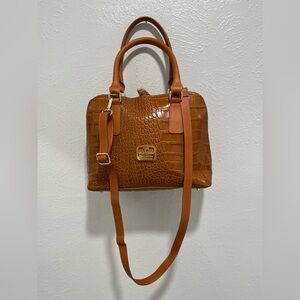 Valentina Taupe Brown Crocodile Embossed Satchel Shoulder Crossbody Bag Handbag